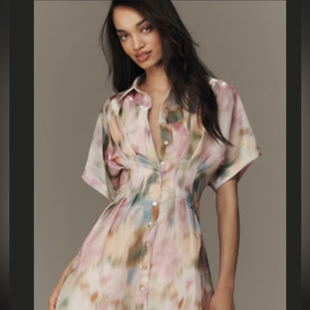 Anthropologie Pastel Watercolor Button-Front Mini Dress